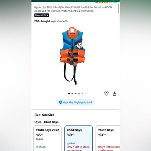 Kids Life Vest - Blue and pink HyperLite Elite Infant/Toddler